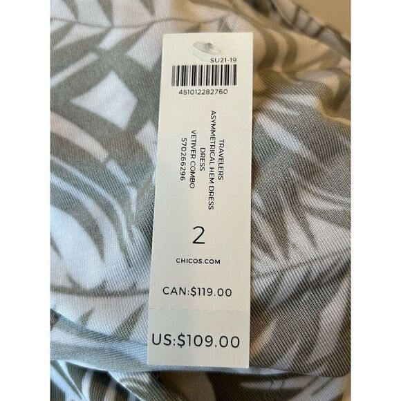 Chicos Travelers Asymmetrical Hem Dress Vetiver Combo Size 2 US 12/14 - Picture 5 of 7